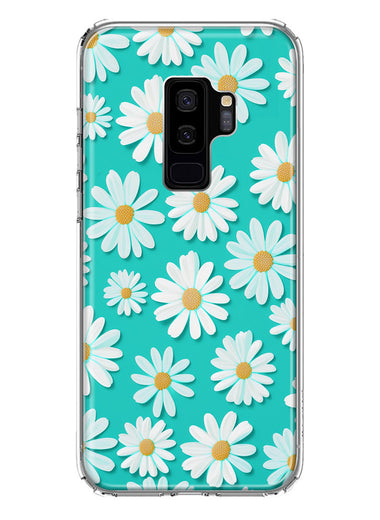 Samsung Galaxy S9 Plus Turquoise Teal White Daisies Cute Daisy Polka Dots Double Layer Phone Case Cover
