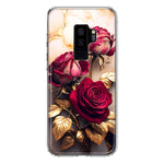 Samsung Galaxy S9 Plus Romantic Elegant Gold Marble Red Roses Double Layer Phone Case Cover