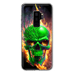 Samsung Galaxy S9 Plus Green Flaming Skull Burning Fire Double Layer Phone Case Cover