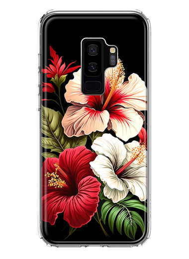 Samsung Galaxy S9 Plus Pink Red Hibiscus Wild Flowers Floral Hybrid Protective Phone Case Cover