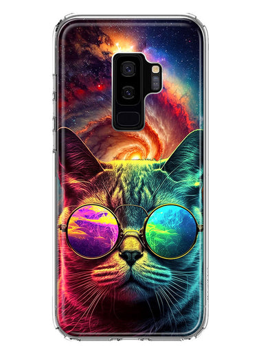 Samsung Galaxy S9 Plus Neon Rainbow Galaxy Cat Hybrid Protective Phone Case Cover