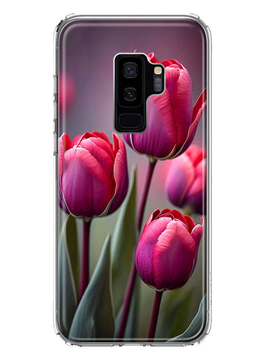 Samsung Galaxy S9 Plus Pink Tulip Flowers Floral Hybrid Protective Phone Case Cover