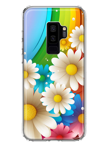 Samsung Galaxy S9 Plus Colorful Rainbow Daisies Blue Pink White Green Double Layer Phone Case Cover