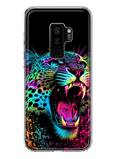 Samsung Galaxy S9 Plus Neon Rainbow Glow Colorful Leopard Hybrid Protective Phone Case Cover
