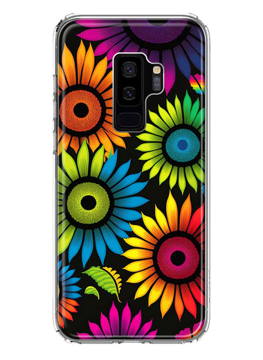 Samsung Galaxy S9 Plus Neon Rainbow Glow Sunflowers Colorful Floral Pink Purple Double Layer Phone Case Cover