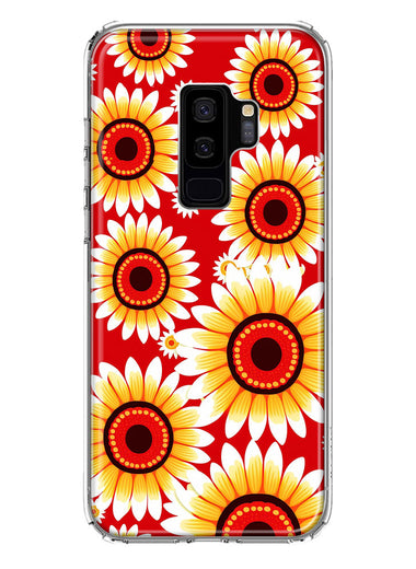 Samsung Galaxy S9 Plus Yellow Sunflowers Polkadot on Red Double Layer Phone Case Cover