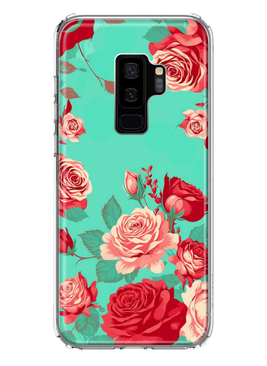 Samsung Galaxy S9 Plus Turquoise Teal Vintage Pastel Pink Red Roses Double Layer Phone Case Cover