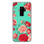 Samsung Galaxy S9 Plus Turquoise Teal Vintage Pastel Pink Red Roses Double Layer Phone Case Cover