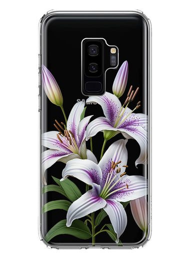Samsung Galaxy S9 Plus White Lavender Lily Purple Flowers Floral Hybrid Protective Phone Case Cover