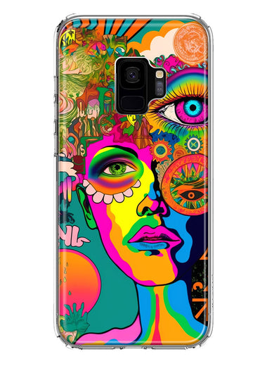 Samsung Galaxy S9 Neon Rainbow Psychedelic Hippie One Eye Pop Art Hybrid Protective Phone Case Cover