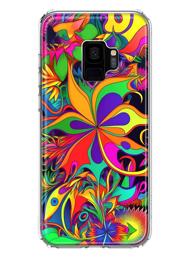 Samsung Galaxy S9 Neon Rainbow Psychedelic Hippie Wild Flowers Hybrid Protective Phone Case Cover