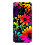 Samsung Galaxy S9 Neon Rainbow Glow Colorful Abstract Flowers Floral Hybrid Protective Phone Case Cover