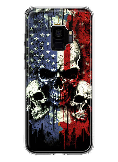 Samsung Galaxy S9 American USA Flag Skulls Blue Red Double Layer Phone Case Cover