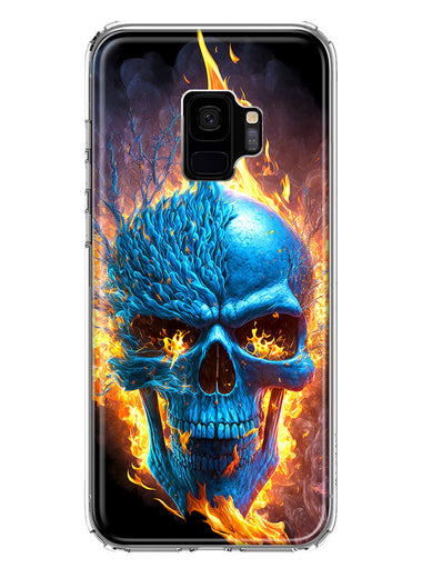 Samsung Galaxy S9 Blue Flaming Skull Burning Fire Double Layer Phone Case Cover