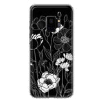 Samsung Galaxy S9 Line Drawing Art White Floral Flowers Hybrid Protective Phone Case Cover