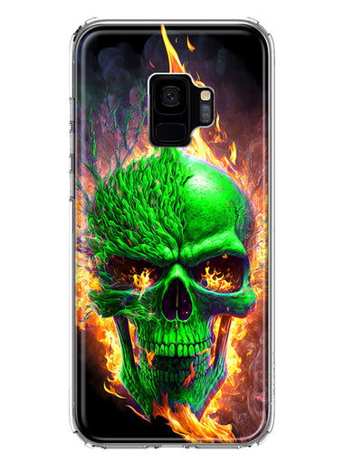 Samsung Galaxy S9 Green Flaming Skull Burning Fire Double Layer Phone Case Cover