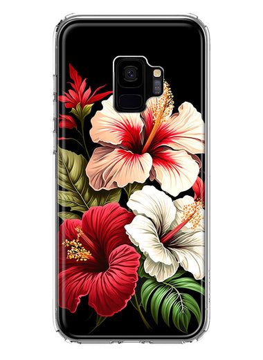 Samsung Galaxy S9 Pink Red Hibiscus Wild Flowers Floral Hybrid Protective Phone Case Cover