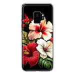 Samsung Galaxy S9 Pink Red Hibiscus Wild Flowers Floral Hybrid Protective Phone Case Cover