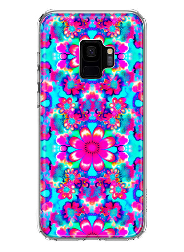 Samsung Galaxy S9 Pink Blue Vintage Hippie Tie Dye Flowers Hybrid Protective Phone Case Cover