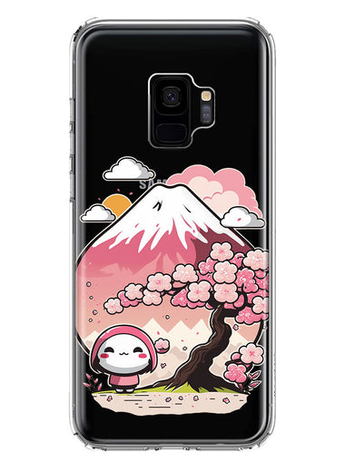 Samsung Galaxy S9 Kawaii Manga Pink Cherry Blossom Fuji Mountain Mochi Girl Hybrid Protective Phone Case Cover