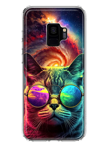 Samsung Galaxy S9 Neon Rainbow Galaxy Cat Hybrid Protective Phone Case Cover
