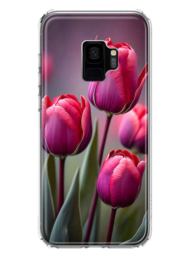 Samsung Galaxy S9 Pink Tulip Flowers Floral Hybrid Protective Phone Case Cover