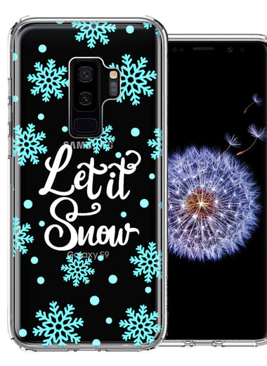 Samsung Galaxy S9 Plus Christmas Holiday Let It Snow Winter Blue Snowflakes Design Double Layer Phone Case Cover