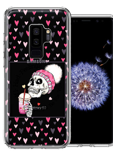 Samsung Galaxy S9 Plus Pink Dead Valentine Skull Frap Hearts If I had Feelings They'd Be For You Love Double Layer Phone Case Cover