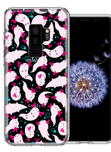 Samsung Galaxy S9 Plus Pink Happy Swimming Axolotls Polka Dots Double Layer Phone Case Cover