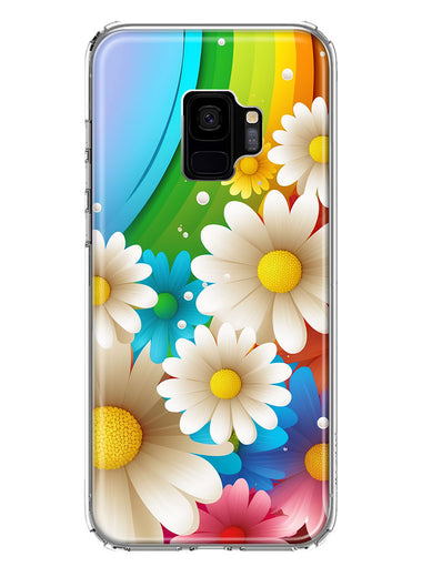 Samsung Galaxy S9 Colorful Rainbow Daisies Blue Pink White Green Double Layer Phone Case Cover