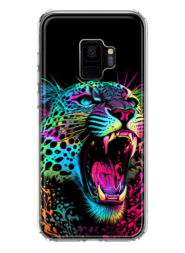 Samsung Galaxy S9 Neon Rainbow Glow Colorful Leopard Hybrid Protective Phone Case Cover