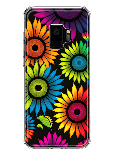 Samsung Galaxy S9 Neon Rainbow Glow Sunflowers Colorful Floral Pink Purple Double Layer Phone Case Cover