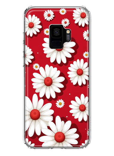 Samsung Galaxy S9 Cute White Red Daisies Polkadots Double Layer Phone Case Cover
