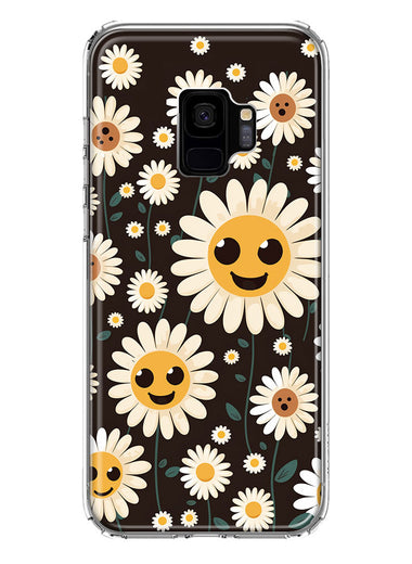 Samsung Galaxy S9 Cute Smiley Face White Daisies Double Layer Phone Case Cover