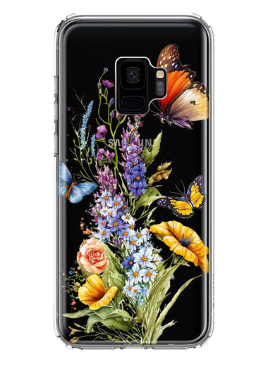 Samsung Galaxy S9 Yellow Purple Spring Flowers Butterflies Floral Hybrid Protective Phone Case Cover