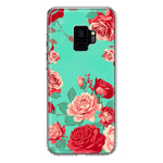 Samsung Galaxy S9 Turquoise Teal Vintage Pastel Pink Red Roses Double Layer Phone Case Cover