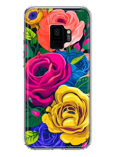 Samsung Galaxy S9 Vintage Pastel Abstract Colorful Pink Yellow Blue Roses Double Layer Phone Case Cover