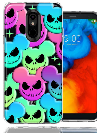 LG Stylo 5 Bright Rainbow Nightmare Skulls Spooky Season Halloween Design Double Layer Phone Case Cover