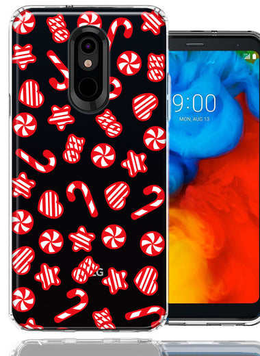 LG Stylo 5 Christmas Winter Red White Peppermint Candies Swirls Candycanes Design Double Layer Phone Case Cover