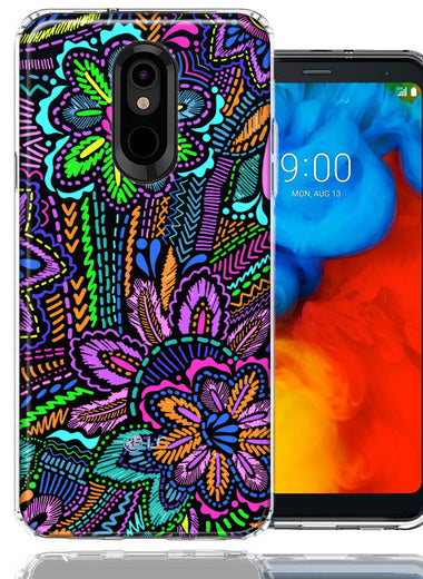 LG Aristo 2/3/K8 Colorful Summer Flowers Doodle Art Design Double Layer Phone Case Cover