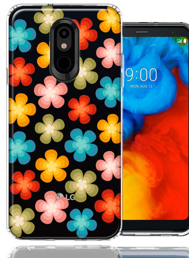 LG Stylo 4 Groovy Gradient Retro Color Flowers Double Layer Phone Case Cover
