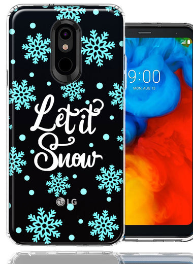 LG Aristo 2/3/K8 Christmas Holiday Let It Snow Winter Blue Snowflakes Design Double Layer Phone Case Cover