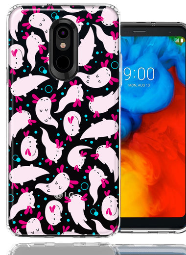 LG Aristo 2/3/K8 Pink Happy Swimming Axolotls Polka Dots Double Layer Phone Case Cover