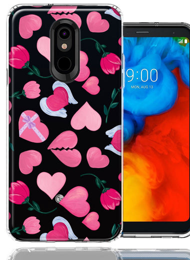 LG Stylo 4 Pretty Valentines Day Hearts Chocolate Candy Angel Flowers Double Layer Phone Case Cover