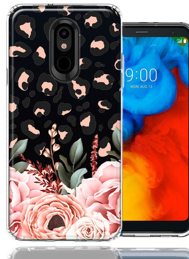 For LG Stylo 5 Classy Blush Peach Peony Rose Flowers Leopard Phone Case Cover
