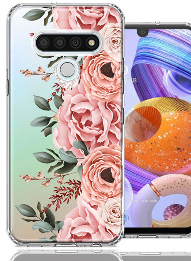 For LG K51 Blush Pink Peach Spring Flowers Peony Rose Phone Case Cover