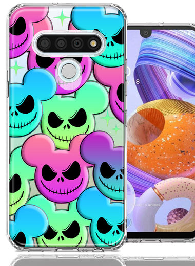 LG K51 Bright Rainbow Nightmare Skulls Spooky Season Halloween Design Double Layer Phone Case Cover