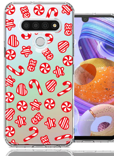 LG K51 Christmas Winter Red White Peppermint Candies Swirls Candycanes Design Double Layer Phone Case Cover