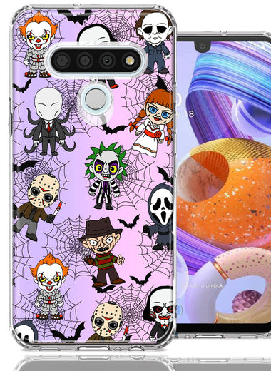 LG K51 Classic Haunted Horror Halloween Nightmare Characters Spider Webs Design Double Layer Phone Case Cover