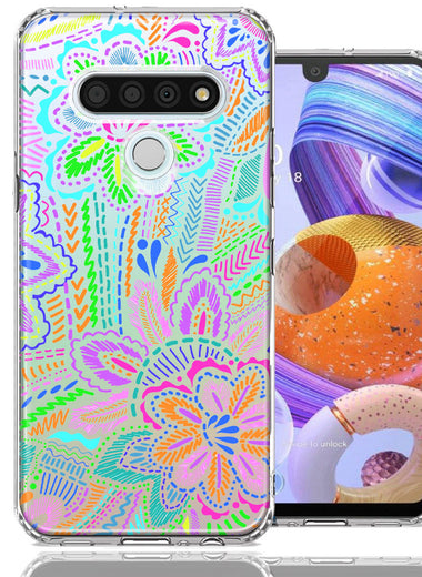 LG K51 Colorful Summer Flowers Doodle Art Design Double Layer Phone Case Cover